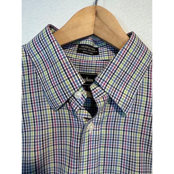 Neiman Marcus Mens Large Plaid Trim Fit Button Up Shirt Multicolor Plaid SS - Picture 4 of 10